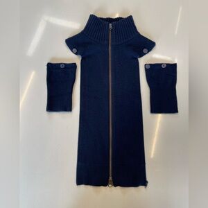 RARE$458 Veronica Beard uptown 100% CASHMERE Dickey & cuffs Navy Blue dual zip